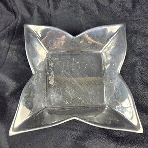 Vintage Pewter Petal Shaped Square Bowl Stable Base Decoration Centerpiece